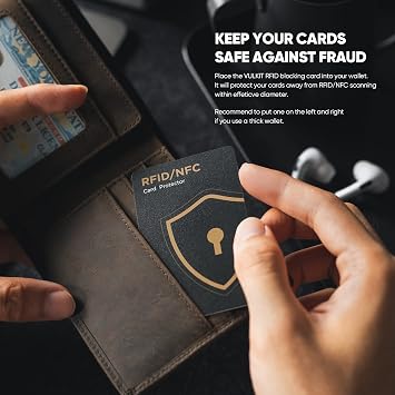 VULKIT RFID/NFC Blocking Cards - 4 Pack, Ultra Thin Credit Card Protector, Contactless Cards Protecor, Premium NFC Blocker, for Credit Cards, ID Cards, Passports, Wallet