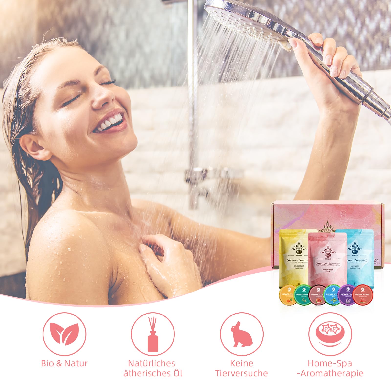 Shower Steamers Aromatherapie, Geschenke für Frauen Männer, Shower supplement Für Frauen, 24 Stück mit 6 Düften, Geburtstagsgeschenk für Freundin Mama, Home Spa Self Care Relaxation Valentine's Gift
