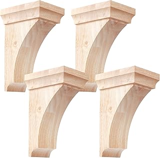 4 Pcs 3 1/2" W x 3 3/4" D x 6" H Traditional Wood Corbels Wooden Shelf Brackets Unfinished Paintable Solid Wooden Bracket for Doorway Home Shelves Cabinet Furniture Support