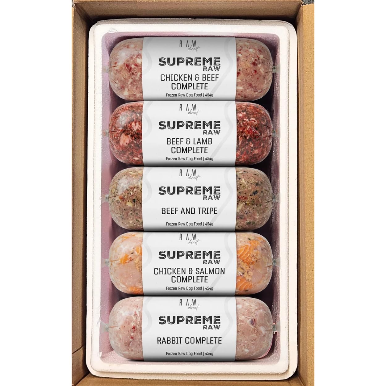 RAW DIRECT Supreme Raw Frozen BARF Dog Food - 454g Rolls - Variety Flavours – Box of 10, 20, 30 Rolls - Premium Natural Barf Diet - High-Protein, Grain-Free & Nutrient-Rich (20, MIX VARIETY) — image 1