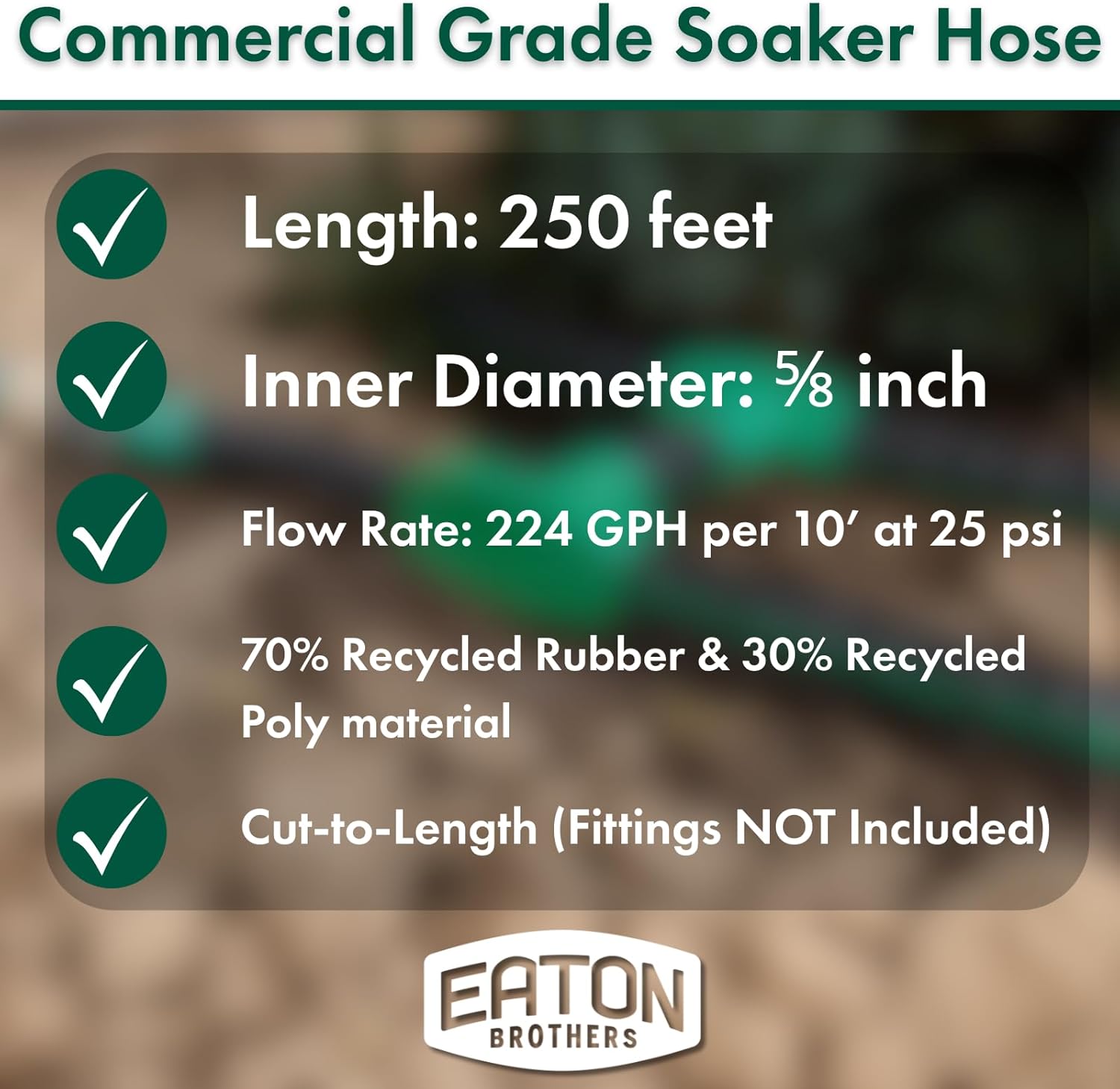 Eaton Brothers Bulk Soaker Hose – 250 ft x 5/8 Inch Inner Diameter Recycled Rubber Soaker Hose – Long Black Garden Hose – Commercial Grade Watering System for Lawn, Garden Beds & Landscapes