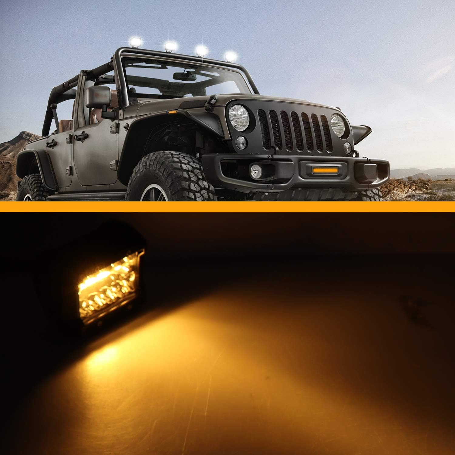 Aaiwa LED Pod Lights with Wiring Harness, 4 Inch LED Light Bar Amber White Flash Light, 2PCS 12000LM Off Road Light Spot Flood LED Work Driving Fog Lights for Truck Pickup Jeep ATV UTV SUV Boat