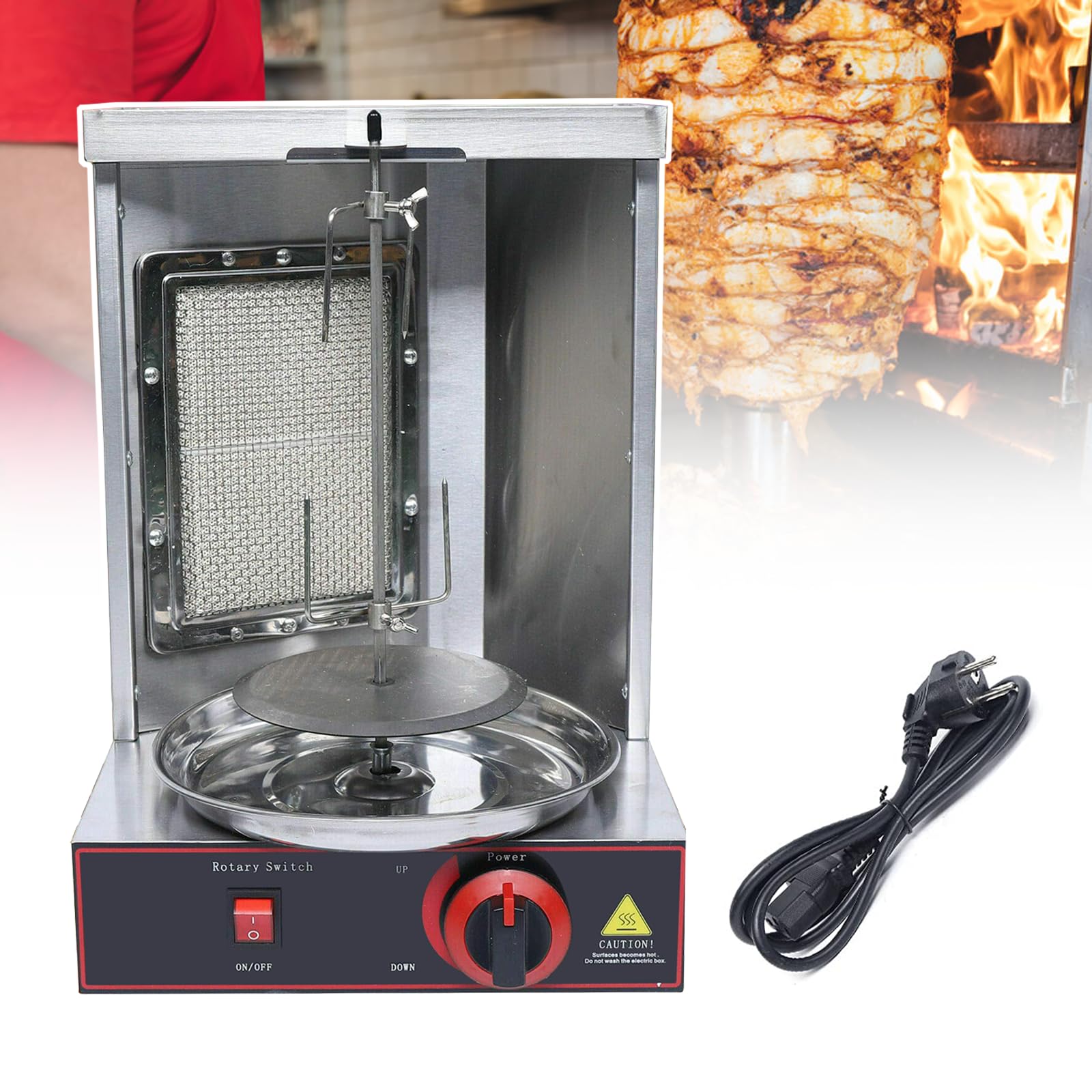 Pequeña máquina de parrilla de gas/GLP shawarma, rotación automática de 360°, altura ajustable, calentamiento rápido y uniforme, capacidad 3 kg/hora, asador de pollo doméstico