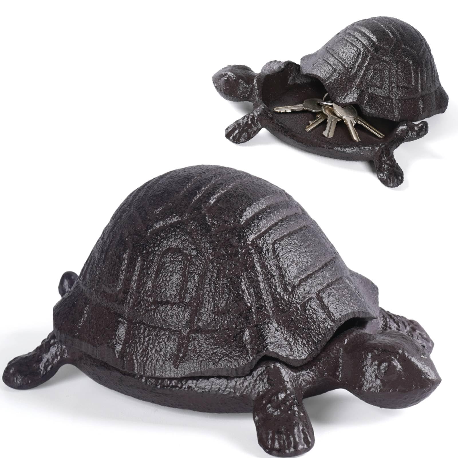 Cast Iron Turtle Outdoor Key Hider for Garden Decor Hide A Key Holder for Keys Jewelry and Trinkets Hidden Storage Box for Ear Studs, Paper Clips Cute Turtle Spare Key Hider (Small Brown Turtle)