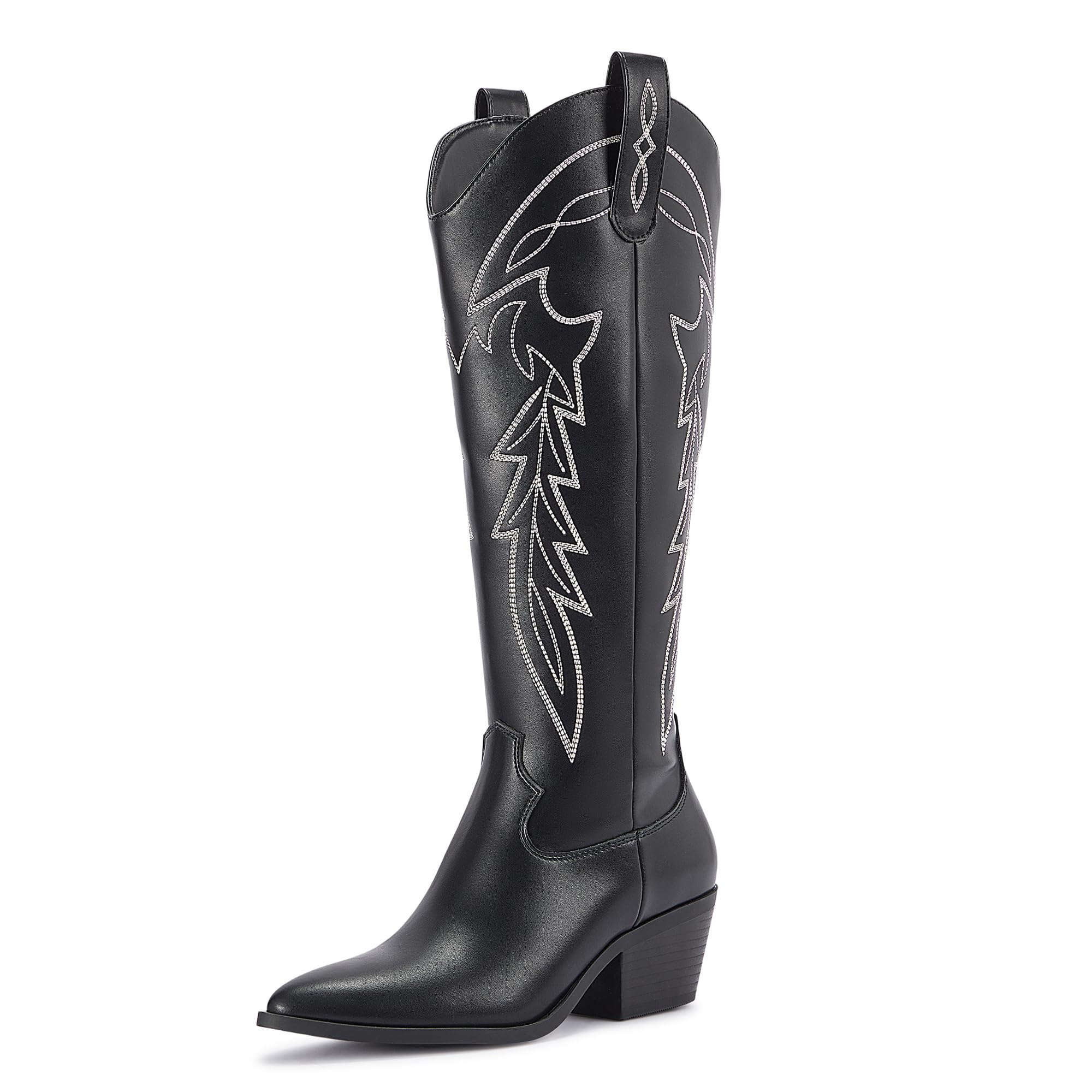 LISYIIZ Womens Cowboy Boots Wide Calf Knee High with Zip Classic Chunky heel for Girls Ladies Fall Winter
