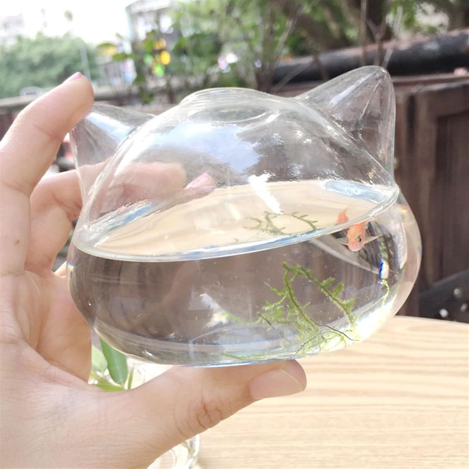 Aquarium Cat Head Shape Small Fish Tank, Clear Glass Small Aquarium Tank, Thick Desktop Fish Tank, Eco-Friendly Tank Simple Small Fish Aquarium(Small