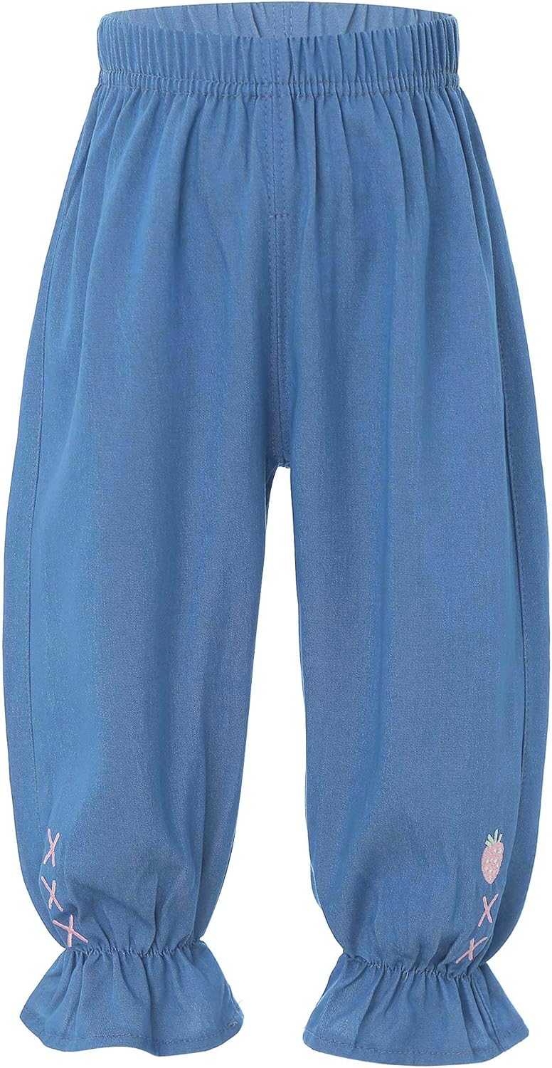 Baby Girls Cotton Linen Trousers Kids Casual Ankle Pants Loose Long Bloomers