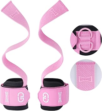 GOUNOD Lifting Wrist Straps, Double D-Ring Non-Slip Grip with Silicone Padded Wrist Support, Heavy Duty Comfortable Straps for Weightlifting, Deadlifts, Pull Ups, Cable Machines, Gym & BodybuildingPINK