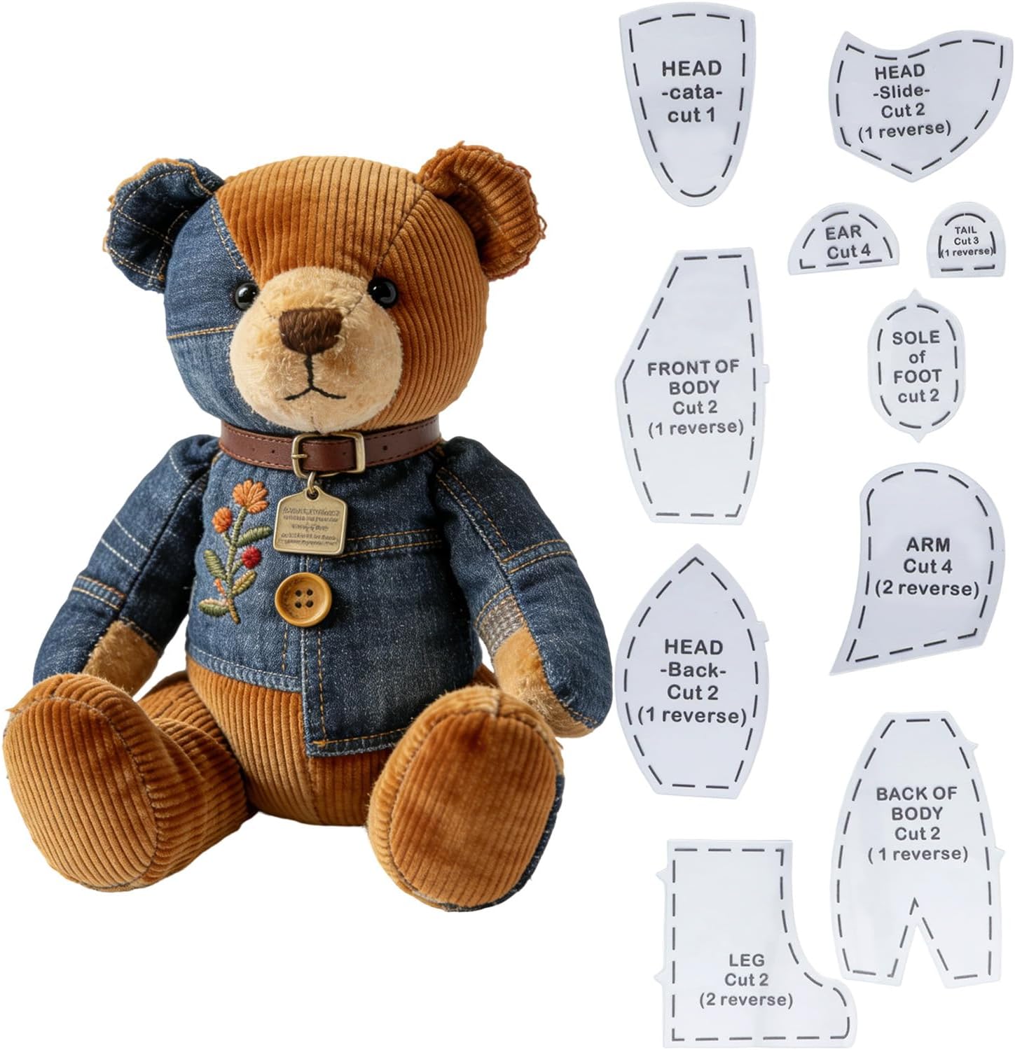 10Pcs Memory Bear Sewing Patterns 15 Inch Acrylic Reusable Memory Bear Quilting Template Bear Sewing Template for Sewing Gifts