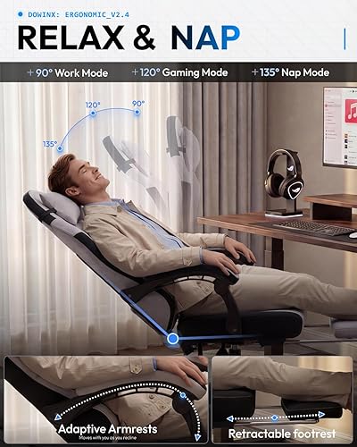 Miniatura 8 de Dowinx Silla de juegos, sillas de juegos de tela para adultos con cojines de resorte de bolsillo y soporte lumbar, silla ergonómica de masaje para