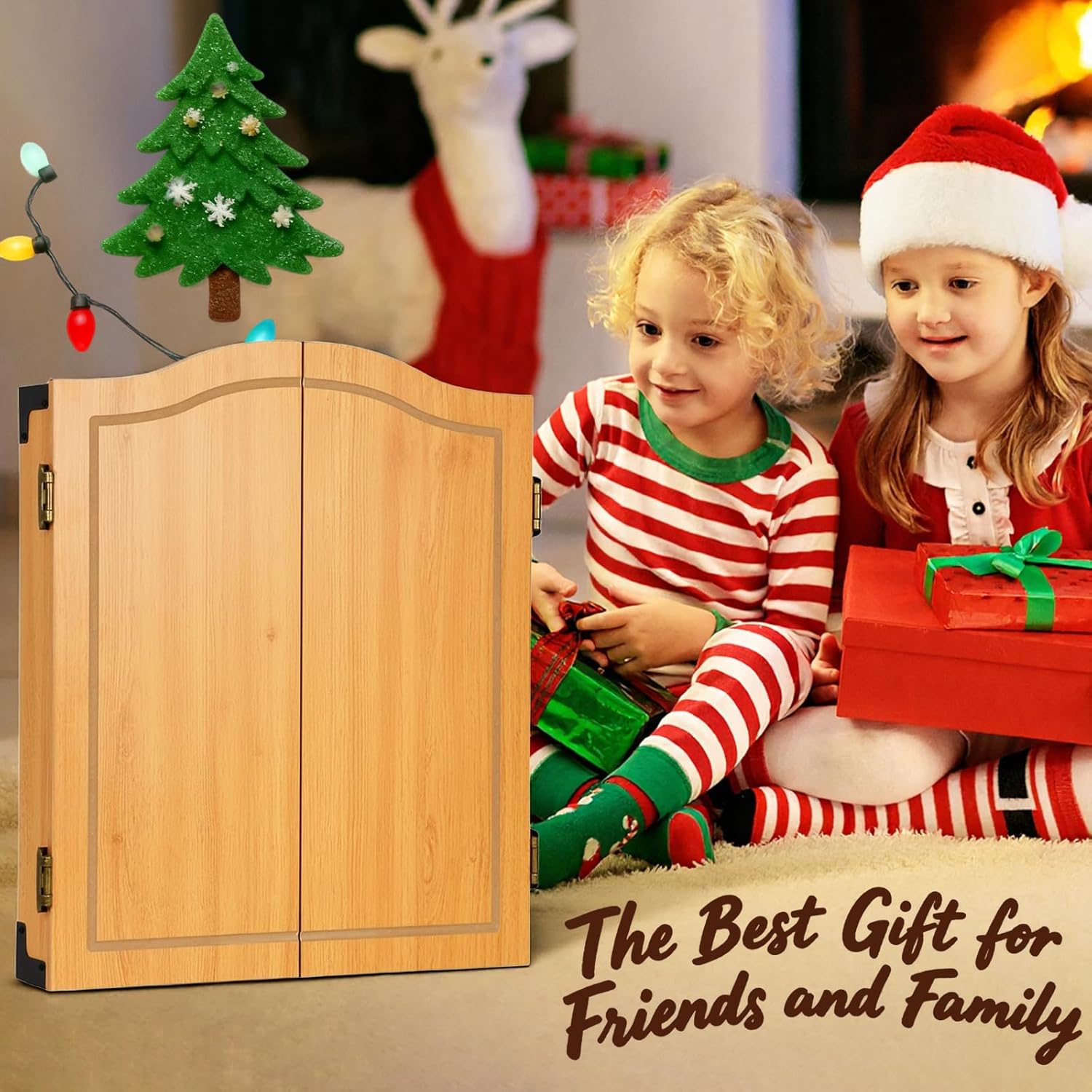 Advwin 18" Dartboard, Dartboard Cabinet Set with Chalk Scoreboard & Eraser, Storage Cabinet, Includes 6 Steel-Tip Darts, Wall/Door Mountable, Gift-Ready