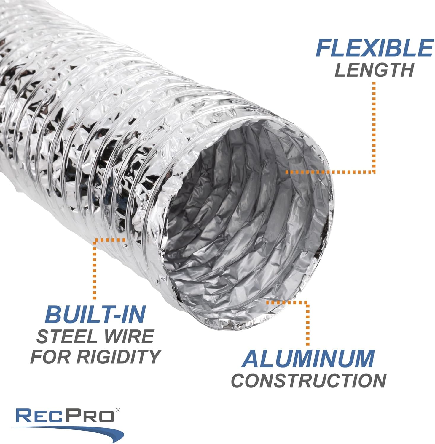 RecPro RV 2-Inch Flexible Foil Air Duct Hose | Non-Insulated Foil Ducting | 25 Feet Long
