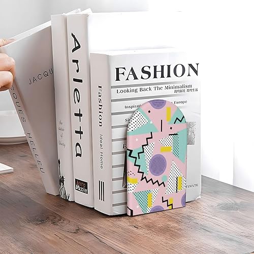 Miniatura 6 de Wood Bookends for Shelves, Retro 80s Decorative Non-Slip Book Holder/Stopper/Stands for Office Home Decor, Aesthetic Book Ends, Desk Organizers,