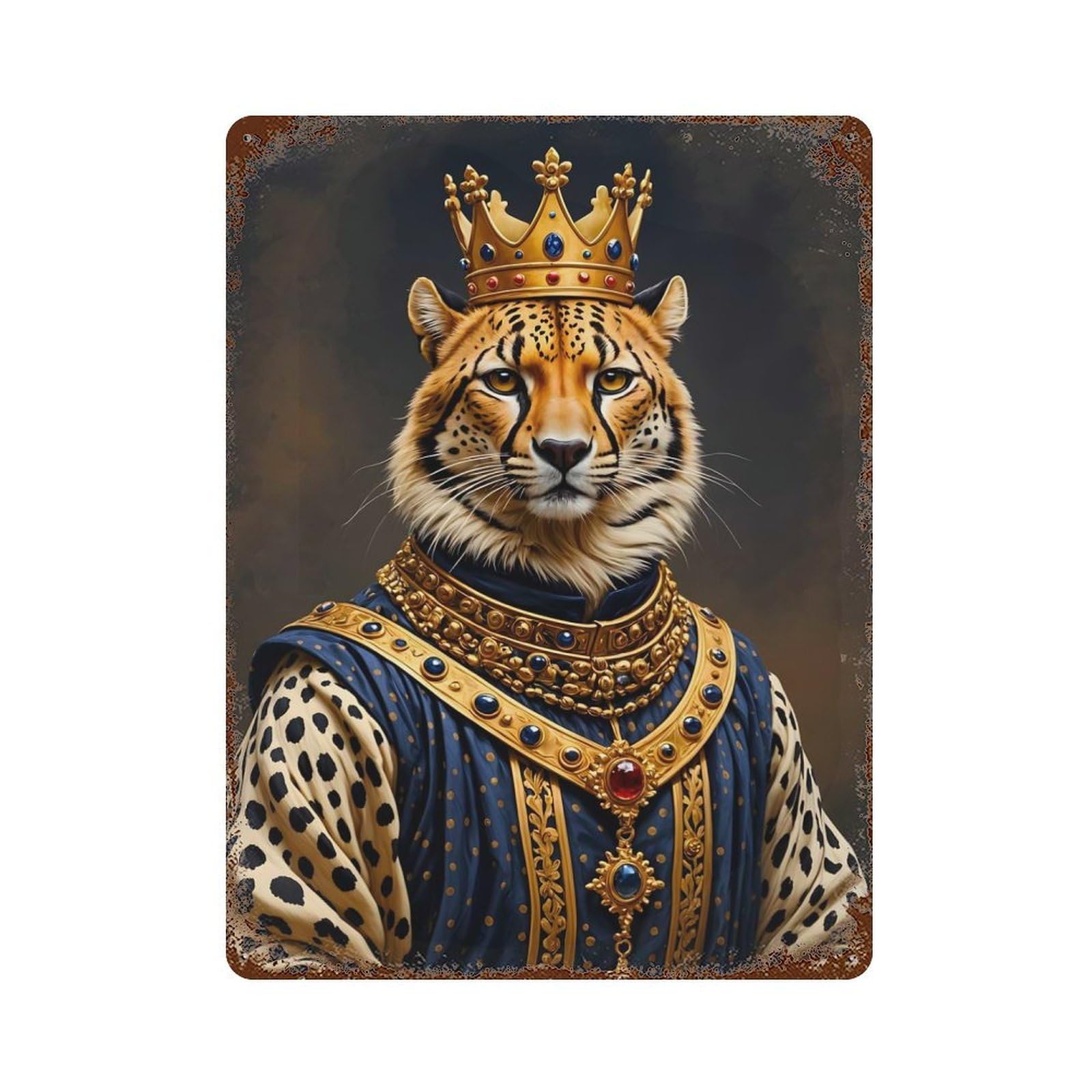 Cheetah King Portrait Rustic Tin Plaque 15.7"x11.8", for Shed, Workshop And Garage Wall Decor, Rustic Home Decor