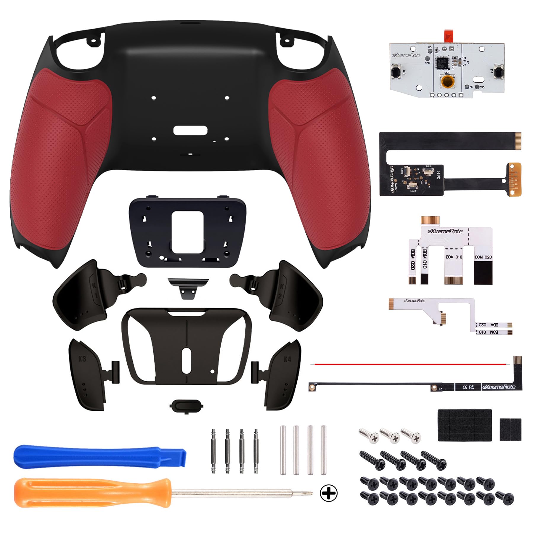 eXtremeRate Real Metal Buttons (RMB) Programable RISE4 Remap Kit para ps5 Mando BDM-010 & BDM-020 Actualización Board & Carcasa Trasera & 4 Palancas Botones Traseros para ps5 Control(Rojo Negro)