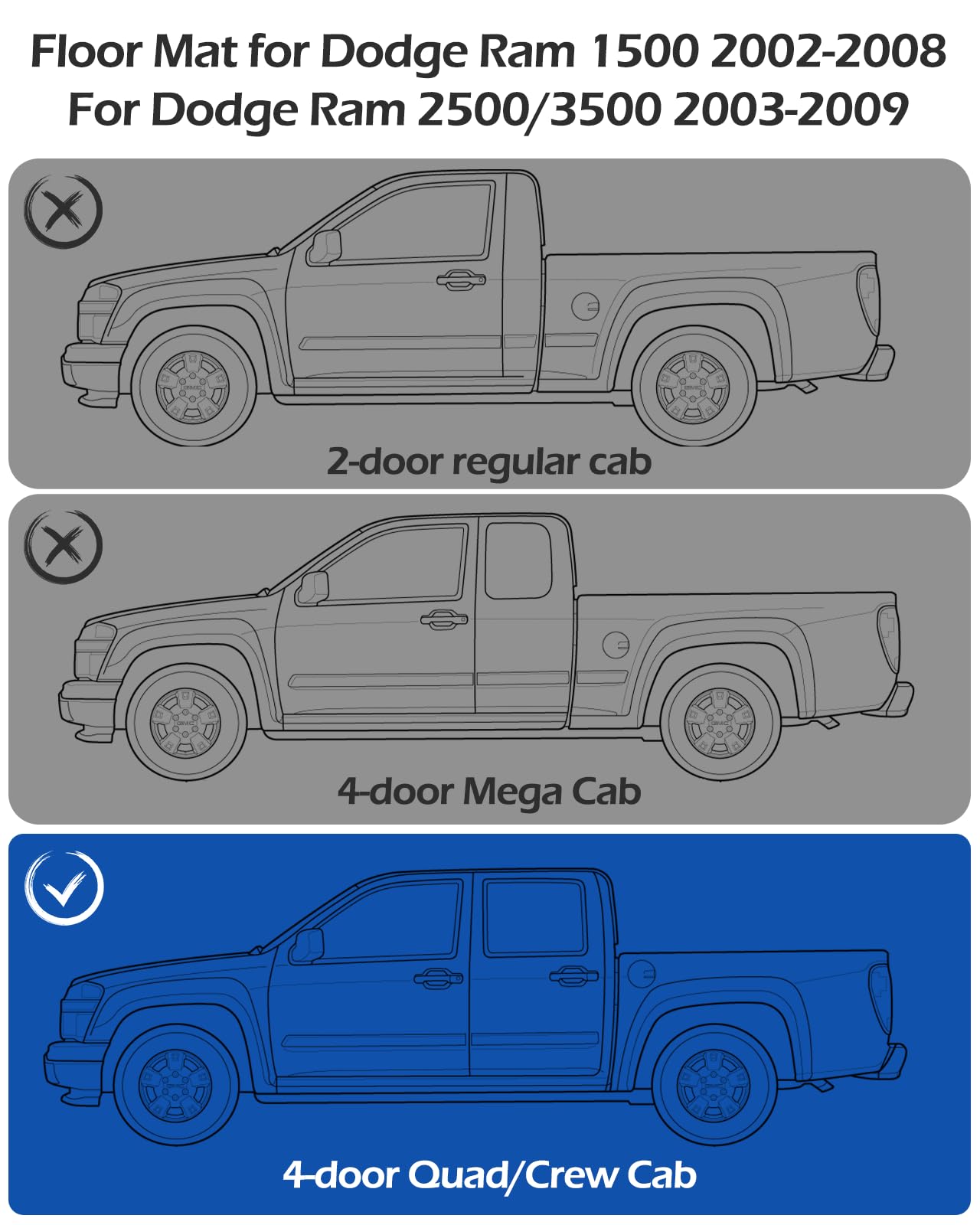 Car Floor Mats for Dodge Ram Ram 1500 2002-2008 Crew Cab Quad Cab Ram 2500 3500 2003-2009 Crew — view 6