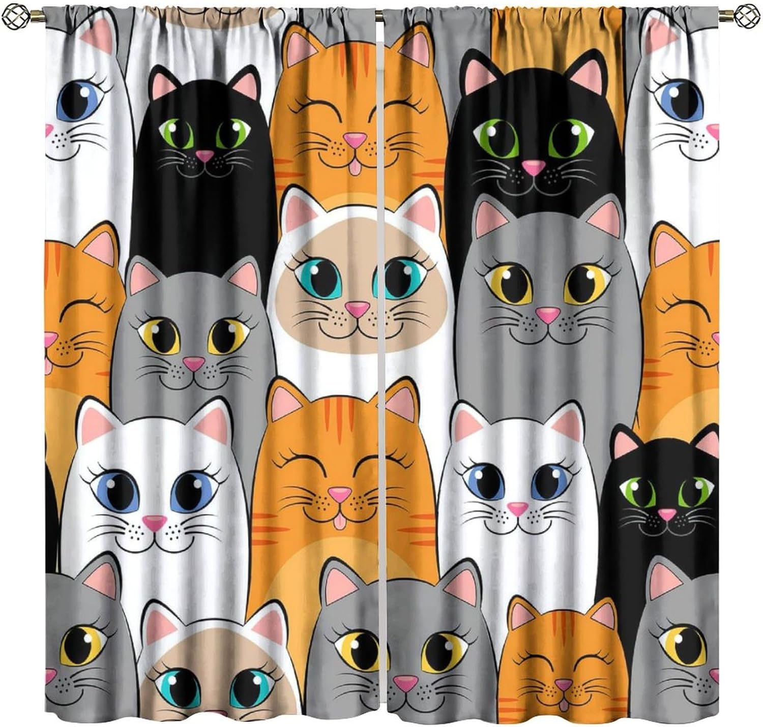 Cartoon Cute Cat Blackout Curtains, Animal Cat Rod Pocket Pattern Window Drapes, for Kids Boys Girls Living Room Bedroom 42" W X 45" L