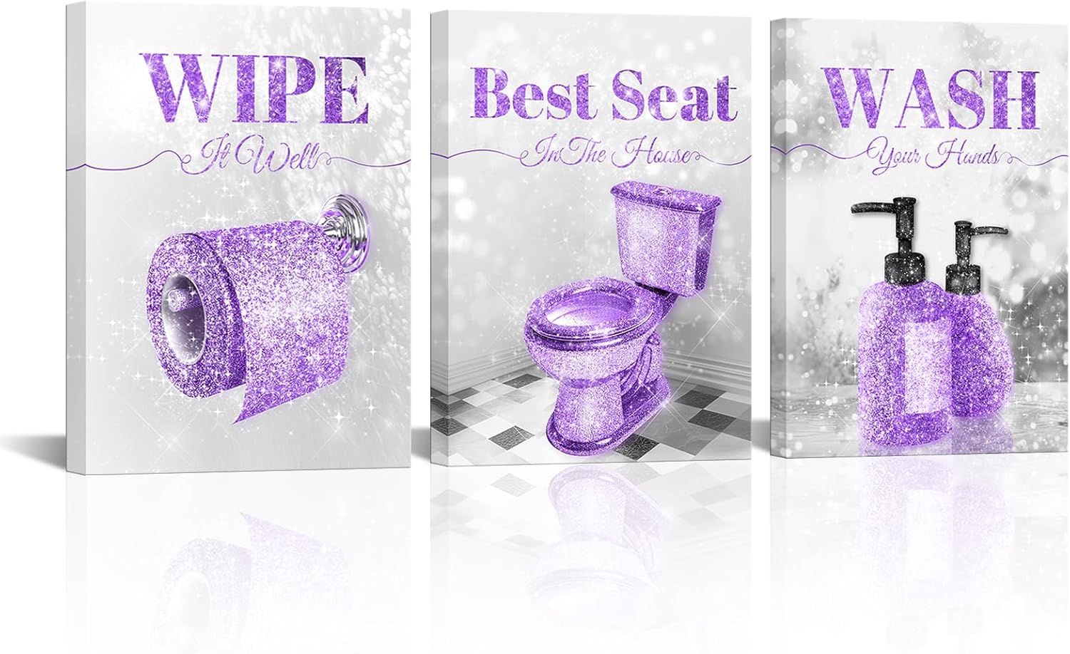 FuShvre Orange Bathroom Wall Art Decor 3-Piece Glam Pictures Canvas Prints Toilet Rules Signs for Modern Washroom Decorations Framed 12x16 inches each (Orange)