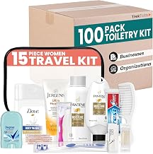 Trektote Bulk Hygiene Kit For Women – (100 Pack) 15 Piece Set – Featuring Top Trusted Brands, TSA Compliant, Bulk Travel Essentials, Includes Shampoo And Conditioner, Body Wash, Toiletry Bag & More