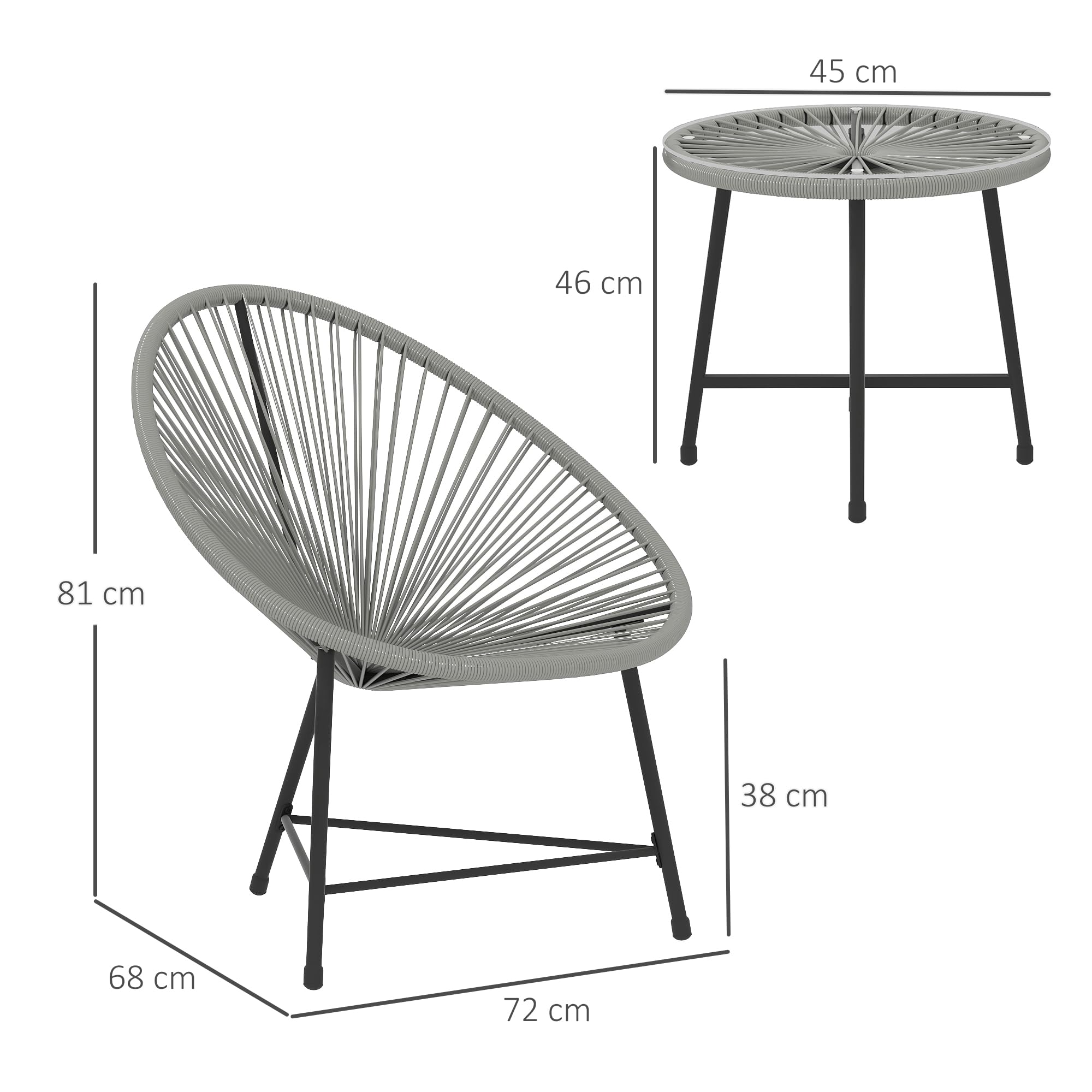 Outsunny Polyrattan Gartenmöbel Set, Outdoor Lounge Balkonmöbel für 2 Personen, 3-teilig Sitzgruppe mit 2 Stühle, Tisch, wetterfest Gartenlounge für Garten, Terrasse Balkon, Grau