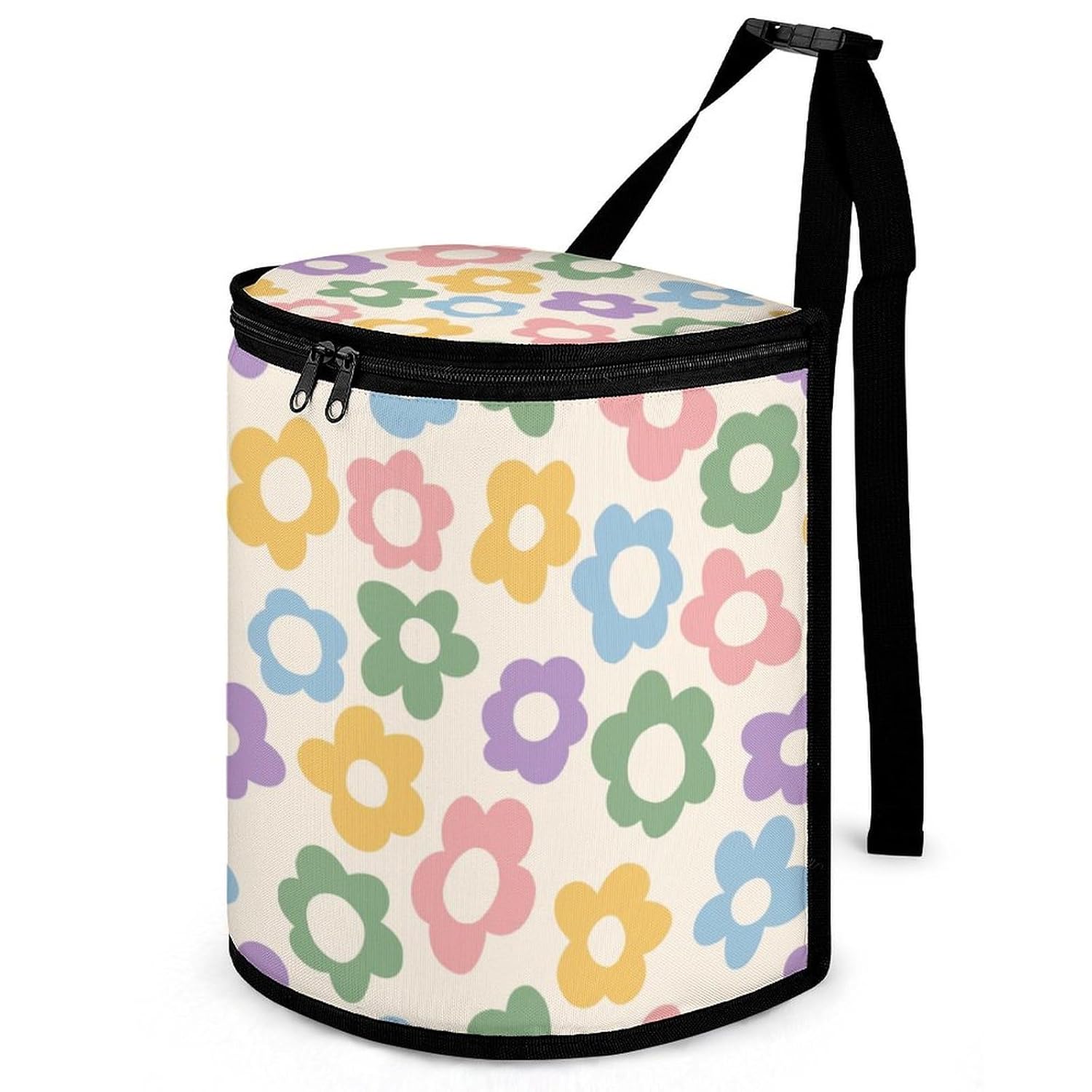 Waterproof Car Trash Can with Lid - 2.3 Gallon Leakproof Floral Auto Garbage Bag, Insulated Vehicle Hanging Organizer Bin, Cute Car Accessories for Women Road Trips (Pastel)