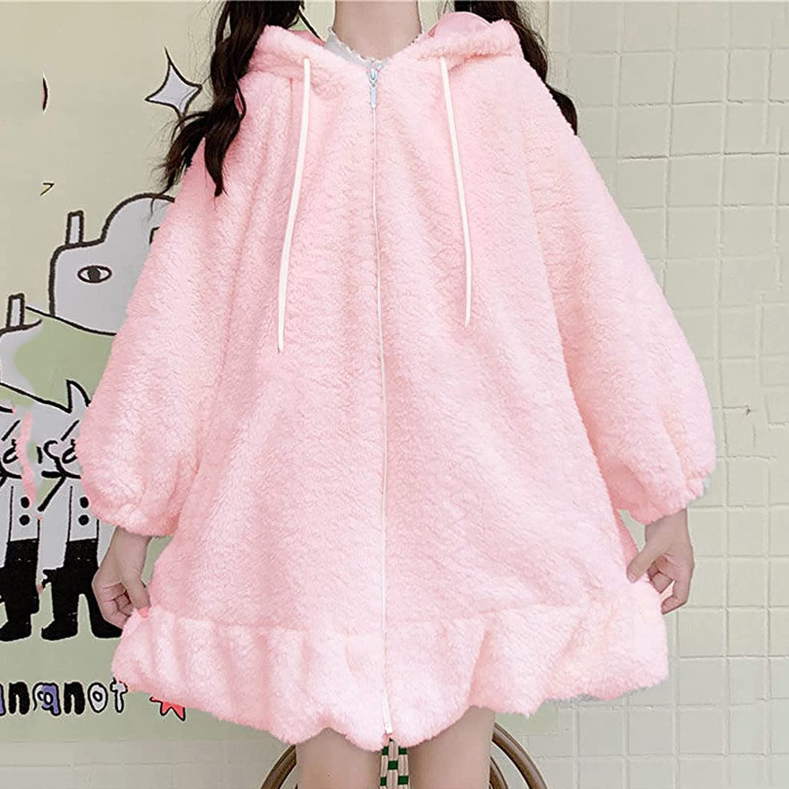 Bunny Hoodies mit Hasenohren, Kapuze, Kaninchenohr-Hoodies mit Ohren, durchgehender Reißverschluss, niedlicher Hasenohr, leichte Hoodies für Frauen, Tier-Hasenohr-Hoodie, Hoodies mit Ohren