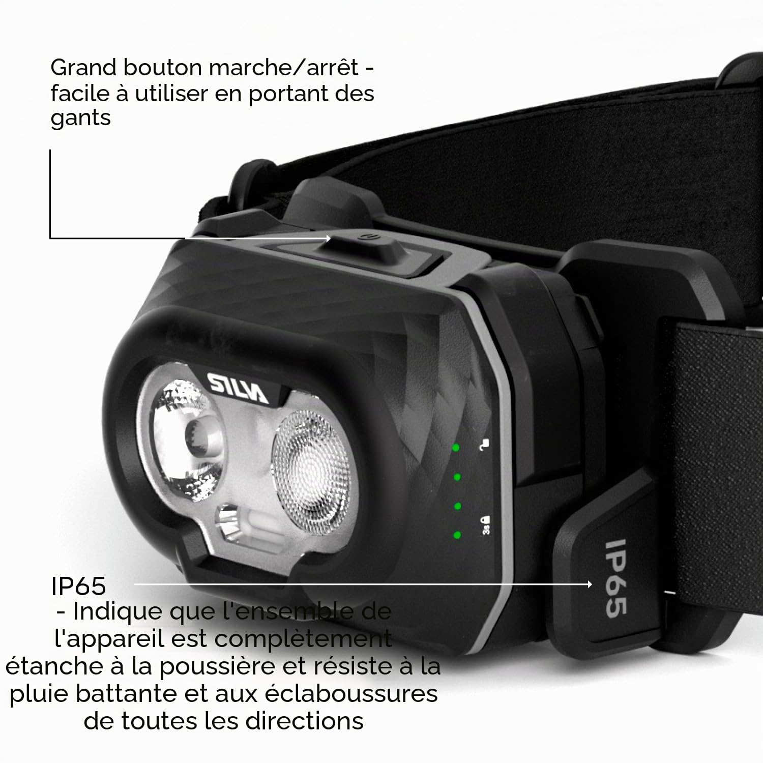 Lampe frontale Silva rechargeable - Découvrez - Lampe frontale de 500 lumens - Fonctionne avec 3 piles AAA (non incluses) - 3 niveaux de luminosité - LED blanches, rouges et orange - Indicateur de