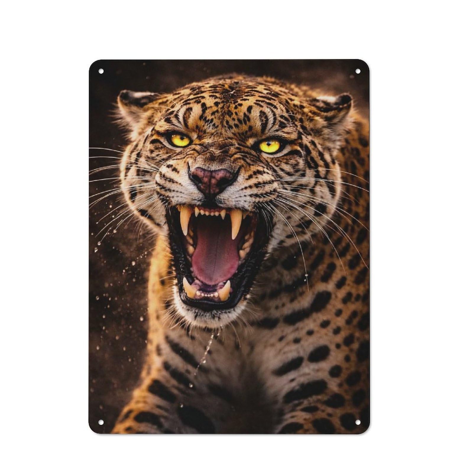 Junmoney Style Tin Wall Plaque 40X30cm With Fierce Jaguar Roaring For Home Office Or Studio, New Home Wall Decor For Home Office Decor Fans