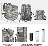 Vista 3 de Mochila táctica militar de camuflaje gris de 45 L, paquete de asalto Molle de 3 días, mochila grande para hombres, senderismo al aire libre