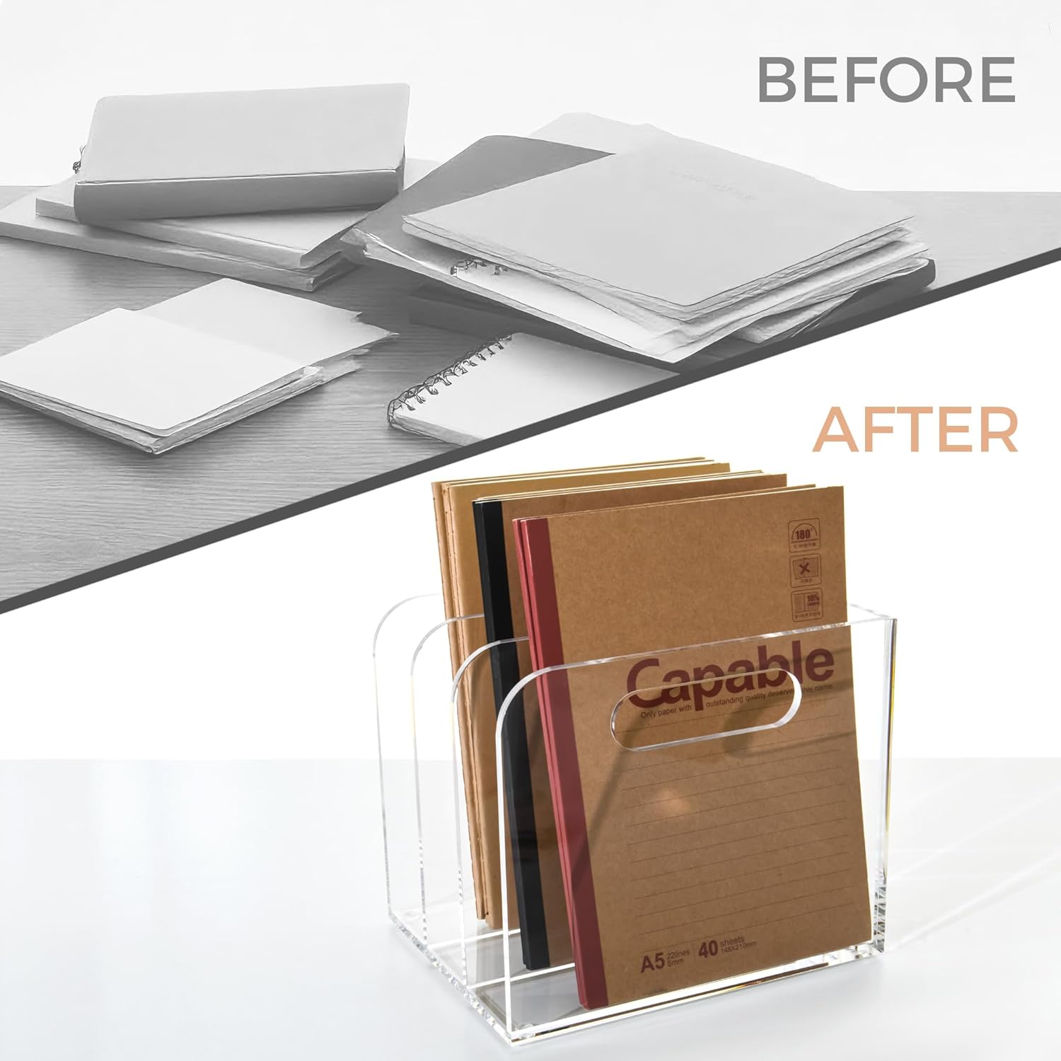 Clear Acrylic Organizers - 3 Vertical Compartments Acrylic Folder Organizer & File Organizer, Desk Document Storage Bins for Magazines, Binders - Multipurpose Home Office Desk Organizer