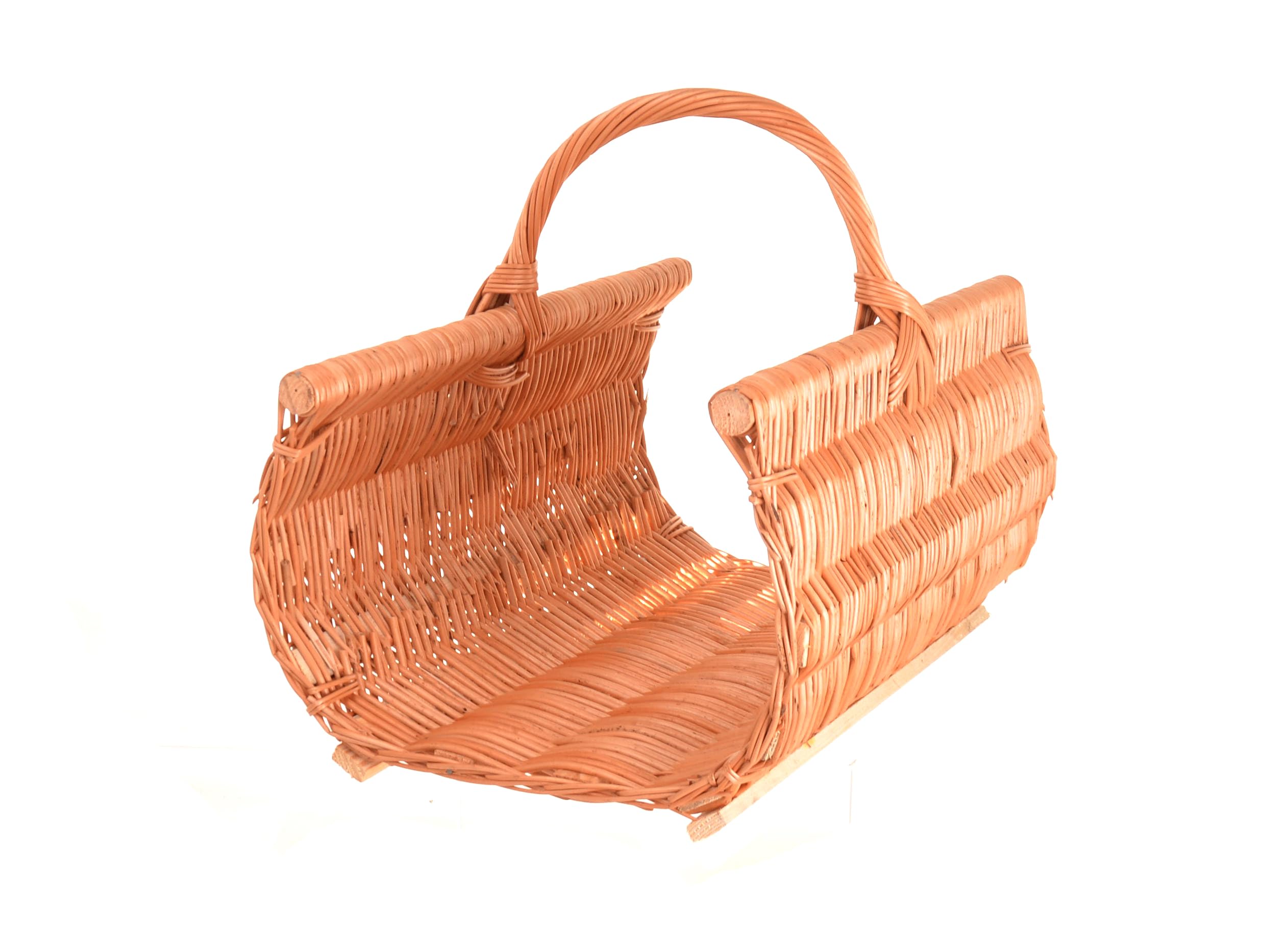 Panier à bois XXL 60 x 44 cm en osier avec lattes en bois – Support à bois de cheminée stable – Panier fait main pour bois de feu, rangement ou décoration, paniers en bois, panier à bois