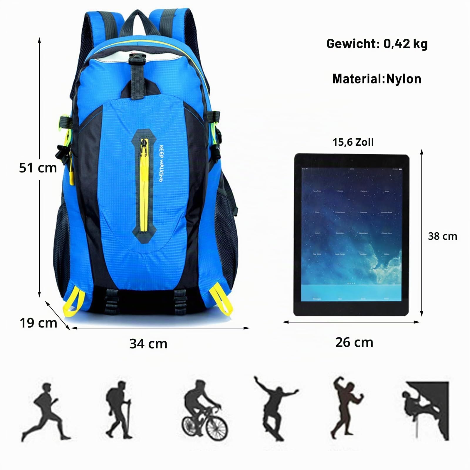 Wanderrucksack Wasserdichter Rucksack 25L Reiserucksack Trekkingrucksack Hiking Backpack für Damen Herren Camping Klettern Reisen Sport Blau