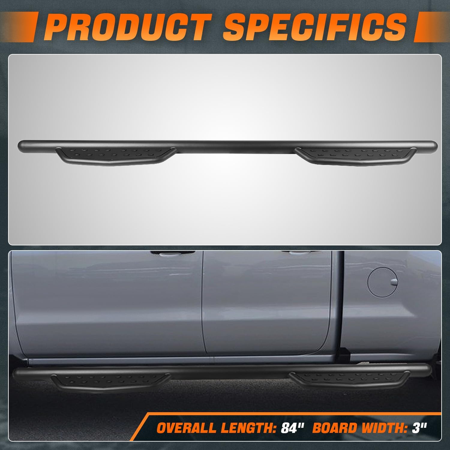 3 in. OD Aluminum Tubing Nerf Step Bars Compatible with 09-18 Ram 1500 10-20 2500 3500 Crew Cab CAAP-STEPS004-GBP