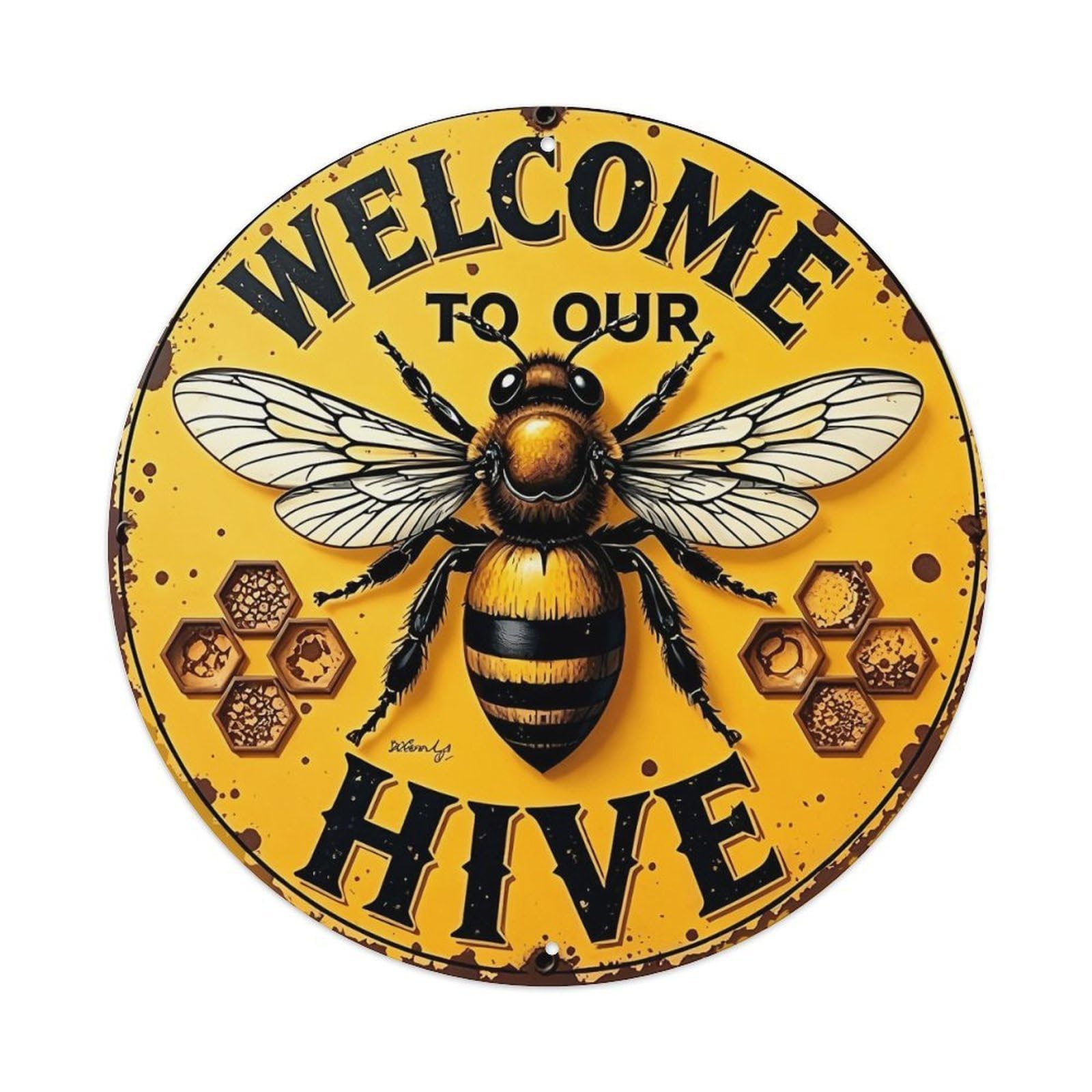 Bee Hive Welcome Sign Pattern Metal Tin Sign Plaque