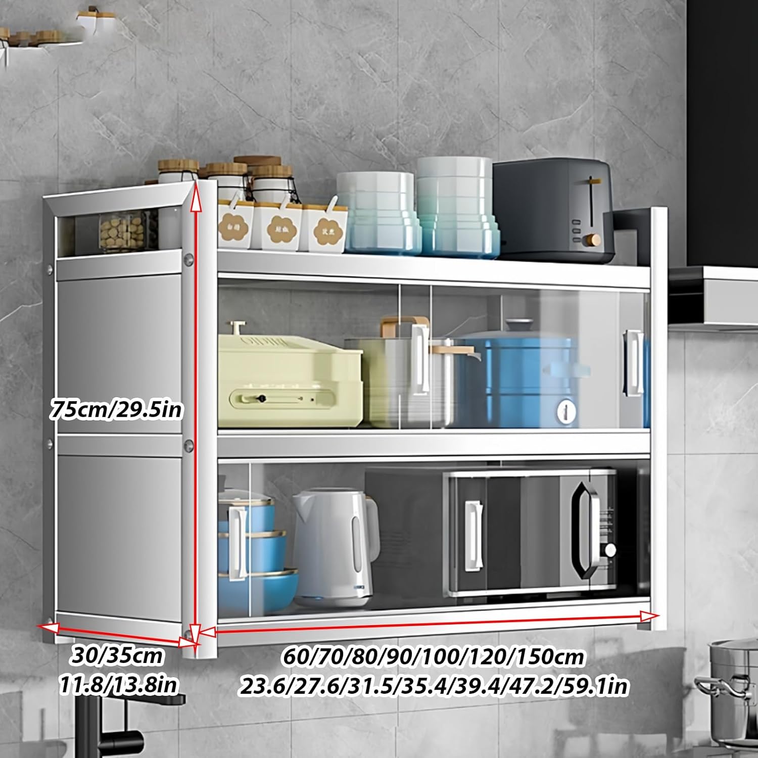 Wall Cabinet for Kitchen Storage with Doors, Heavy-Duty Wall Mount Cabinets for Bathroom, Garage, Office, Bar & School – Space-Saving Kitchen Wall Cabinets with Sliding Doors,Metallic-80x35x75/31