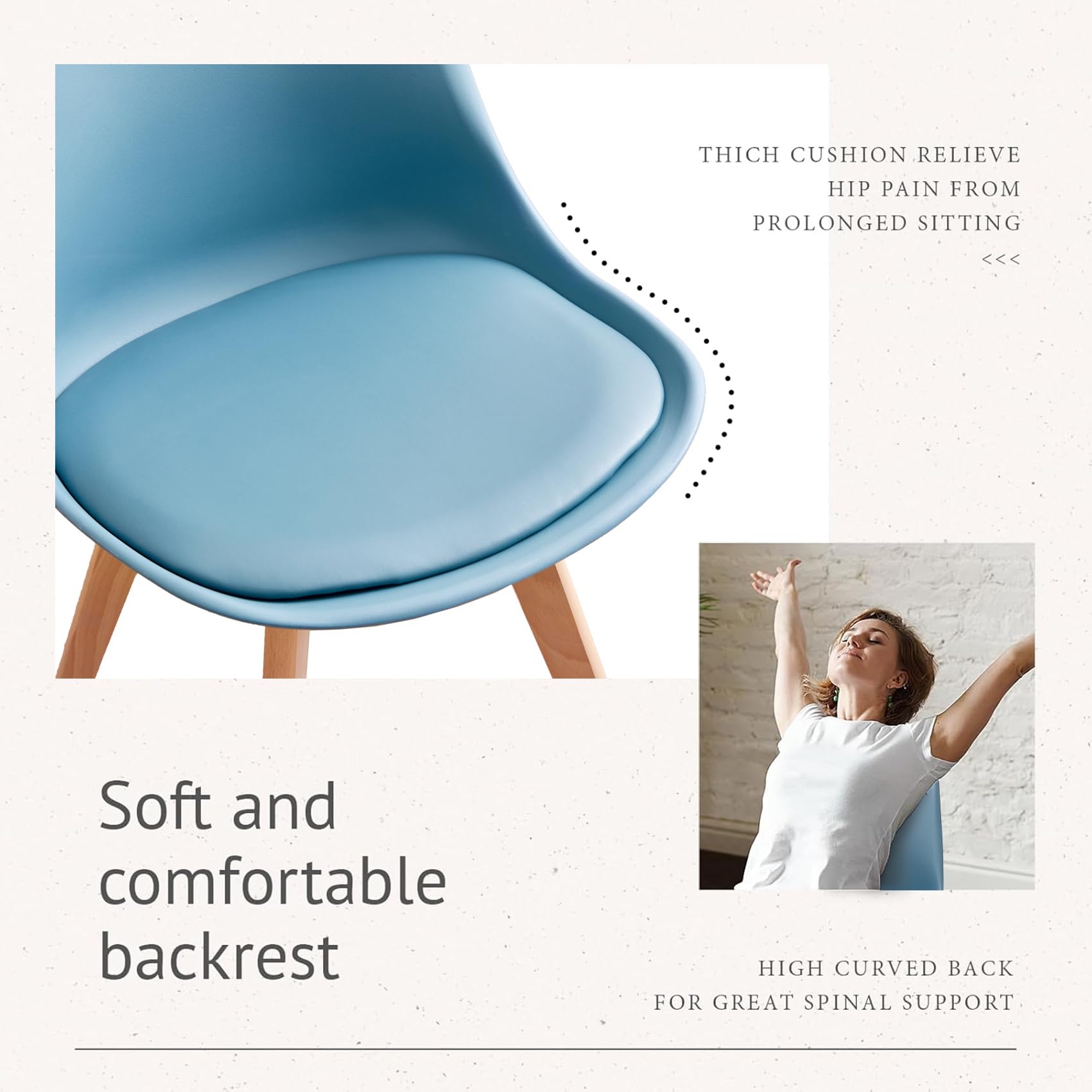 Juego de 6 Sillas de Comedor, Sillas de Cocina Nórdicas, Sillas de Oficina con Patas de Haya Maciza para Dormitorio, Sala de Estar, Cocina - Azul Oscuro