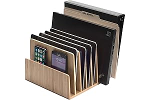 MobileVision Bamboo Device Organizer: 7-Slot Holder for All Your Tech Essentials