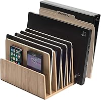 Vista 10 de MobileVision Organizador de dispositivos de bambú para teléfonos inteligentes, tabletas y portátiles, 10 ranuras