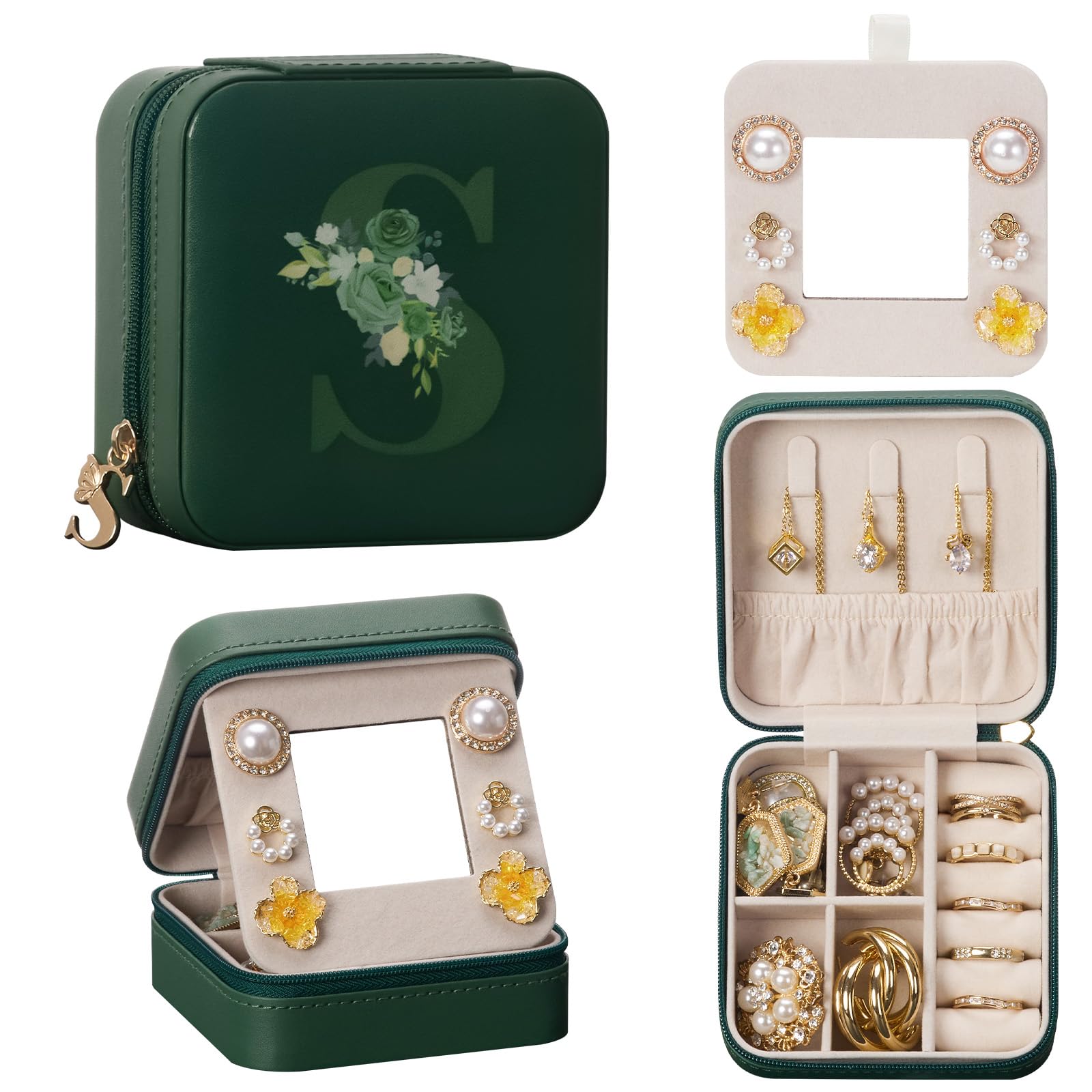 Travel Jewelry Box for Gift Traveling Jewelry Case for Girls Women - Mini Organizer for Necklaces Earrings Green