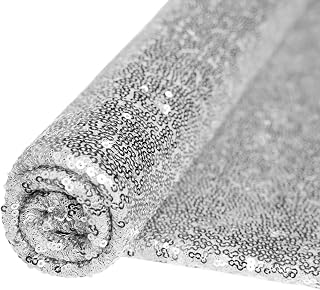 VOK Silver Sequin Fabric by The Yard, Glitter Fabric for Graffiti, Bridal Dress, Wedding Decorations, Sewing, DIY Handmade (1 yd, Silver)