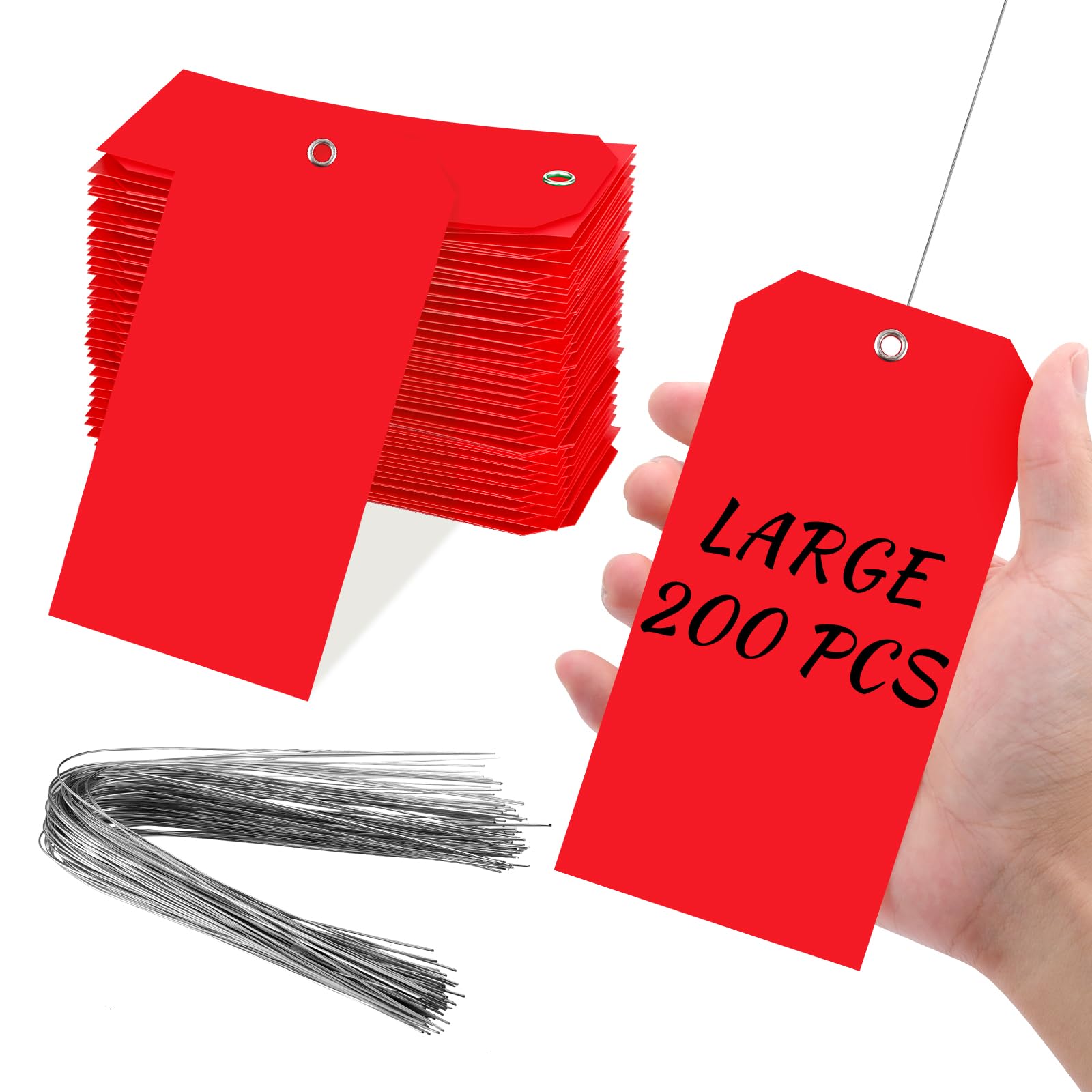 200 Waterproof Writable Plastic Hang Tags - 6 1/4 x 3 1/8, Red