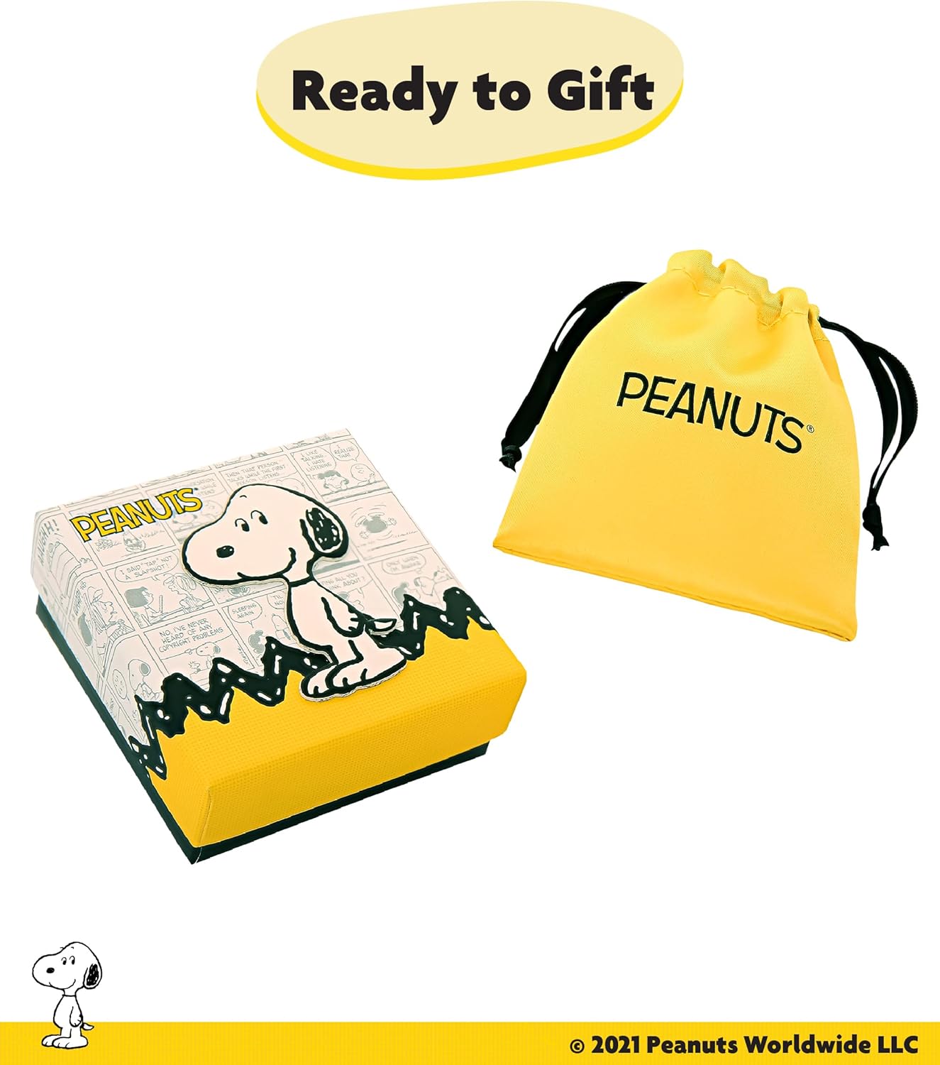 Peanuts Snoopy Heart Necklace for Women 16"+2" Official License, Silver Flash-Plated