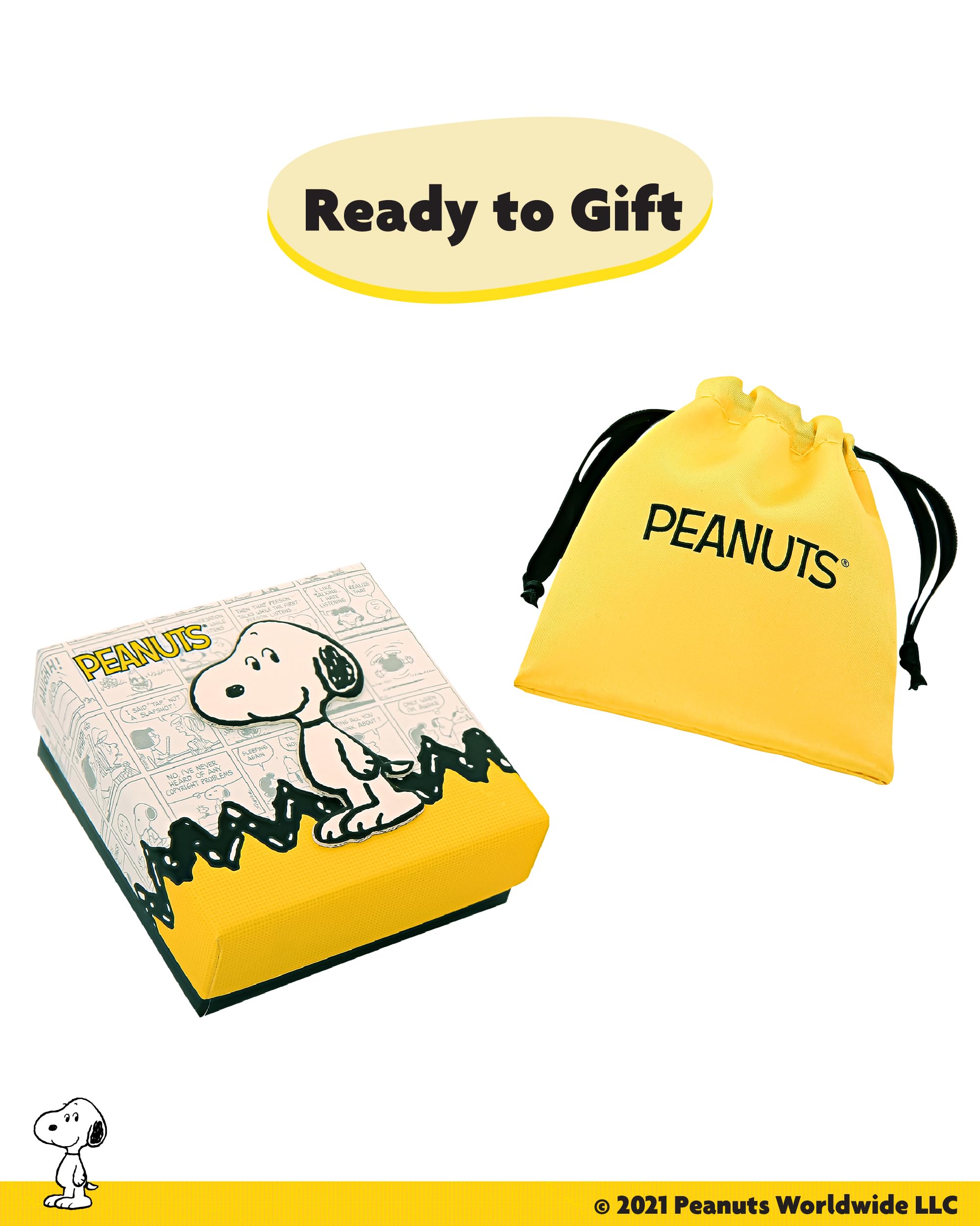 Peanuts Snoopy Heart Necklace for Women 16"+2" Official License, Silver Flash-Plated