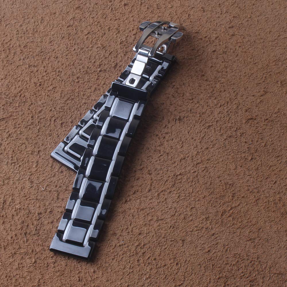 Watchbands Pure Ceramic Black with White Watch Strap Bracelets 20mm 21mm 22mm 24mm for Gear S2 S3 Quick Release pin (20mm)