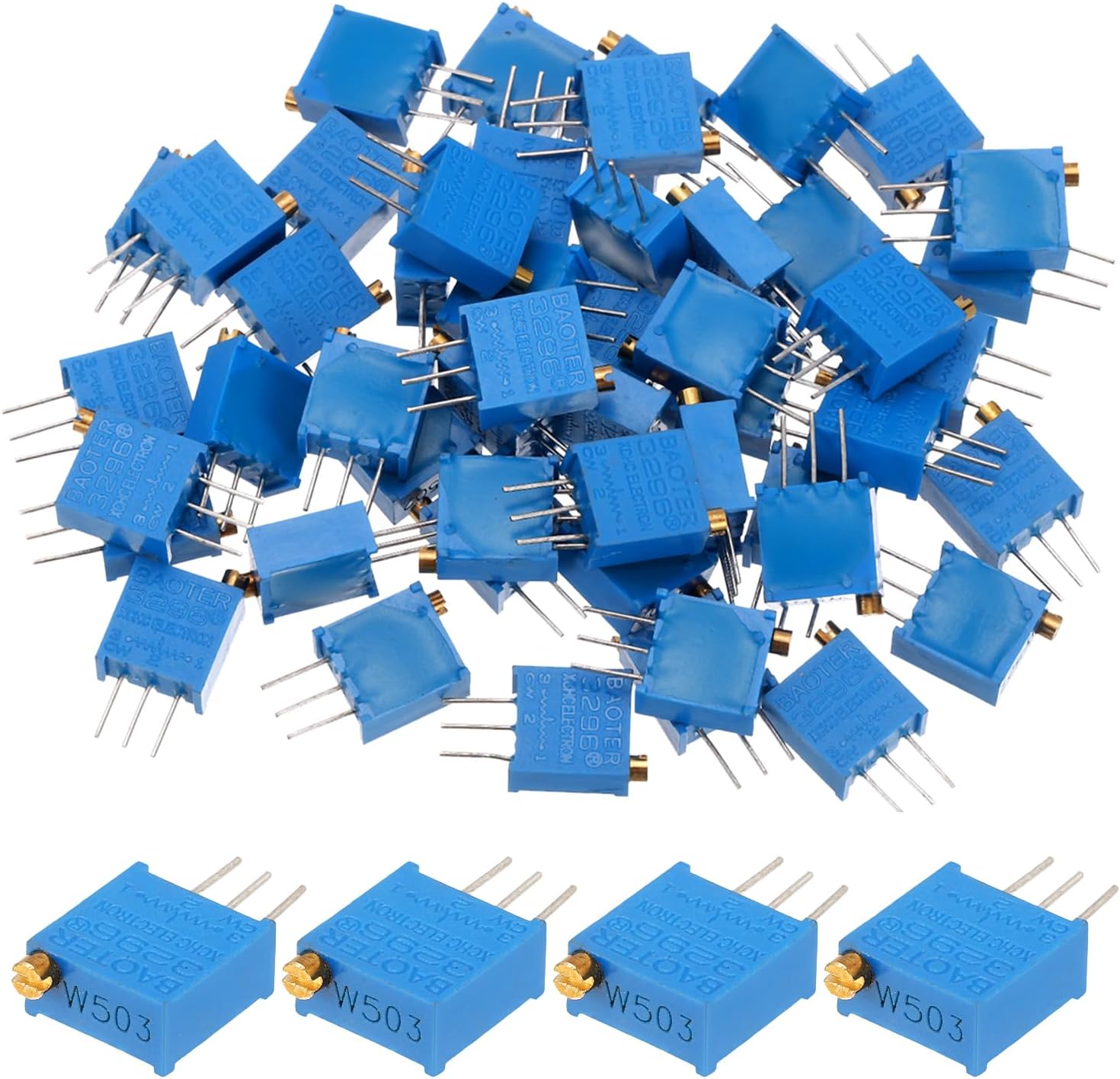 50Pcs 50K Ohm Multiturn Trimmer Potentiometer, 3296W Top Adjustable Variable Resistor High Precision Potentiometer for Precision Circuit Adjustment, DIY Electronics Projects