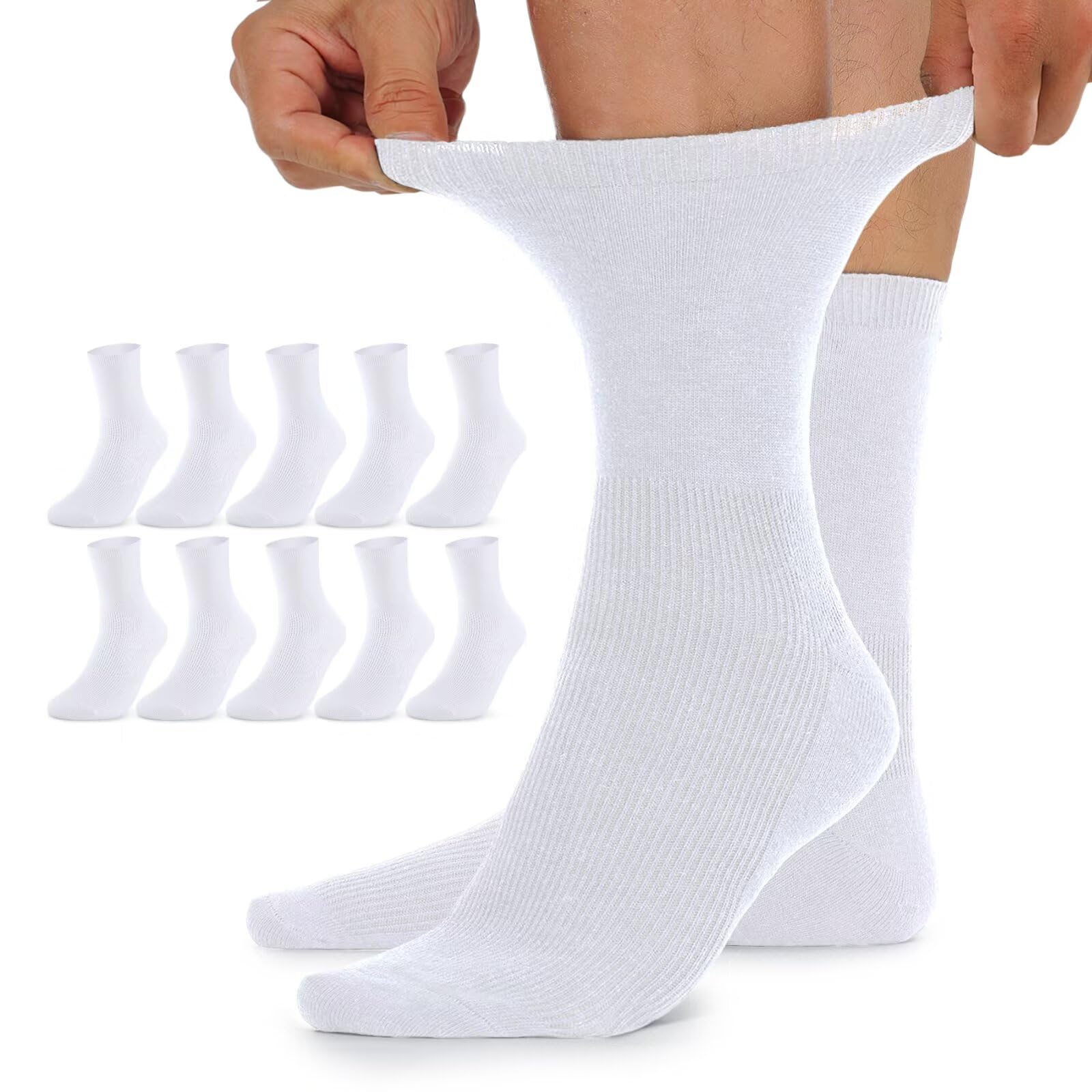 TUUHAW 10 Paar Diabetikersocken Herren und Damen ohne Gummibund Diabetiker Socken mit Komfortbund aus Baumwolle