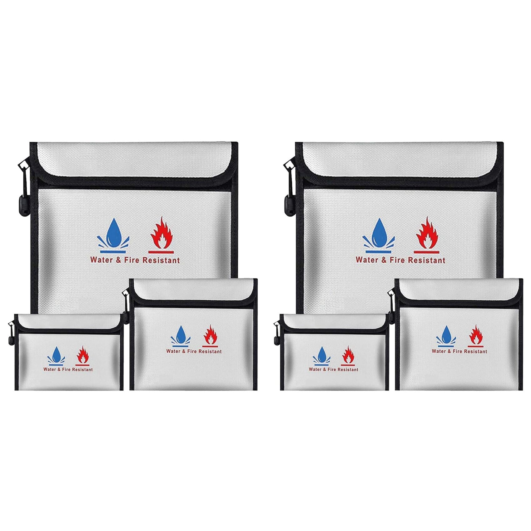 Jnchdghwa Fireproof Waterproof Document Bag Set - 6 Pack, Enhanced Zipper, Safe Storage for Documents, Cash, Jewelry