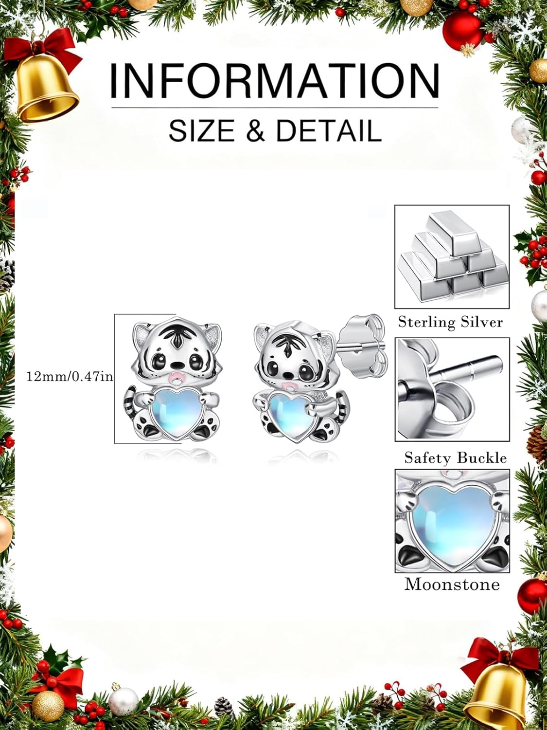 Dreamboat Cute Animal Stud Earrings Sterling Silver Hypoallergenic Sensitive Ears Moonstone Heart Earring Fashion Jewelry Gifts for Women Wife Daughter Grandkids Her - Image 6