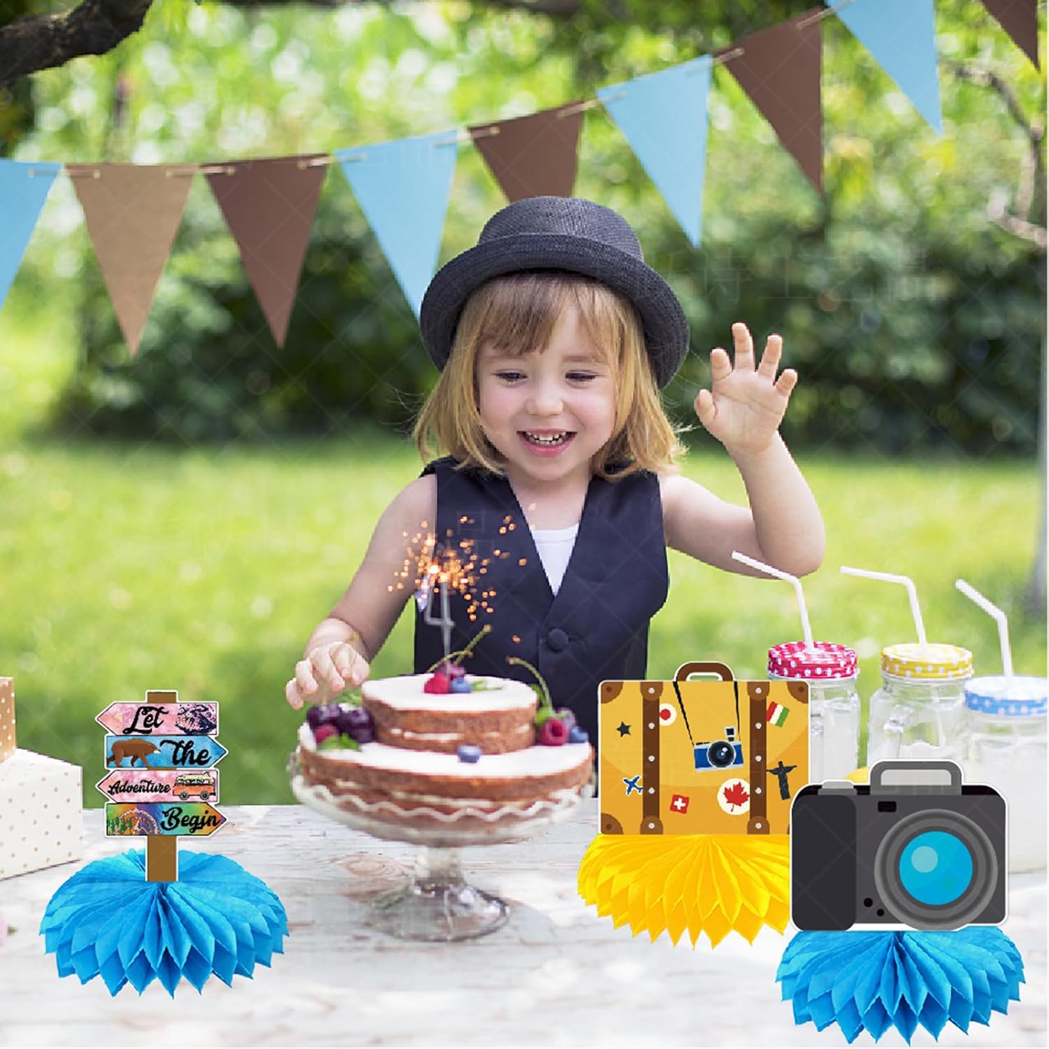 9PCS Travel Themed Party Decorations Honeycomb Centerpieces Adventure Party Decorations Around the World Decorations Travel Table Toppers for Baby Shower Retirement Birthday Party