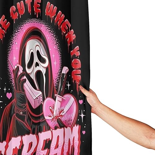 Miniatura 4 de Cortina de ducha con cara de fantasma rosa con ojales y ganchos de hierro, impermeable, lavable, cortina de ducha de tela de poliéster, cortinas de